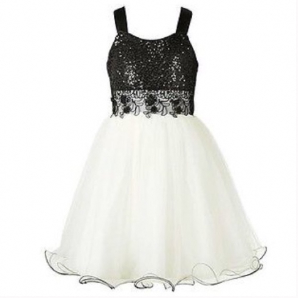 Bonnie Jean Black Sequin and White Tulle Party Dress size 7